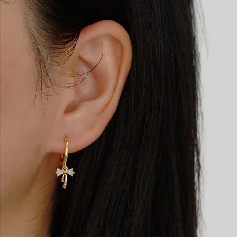 925 Sterling Silver Cute Bow Tassel Women's Drop Hoop Earrings - Lovez Aqua© -