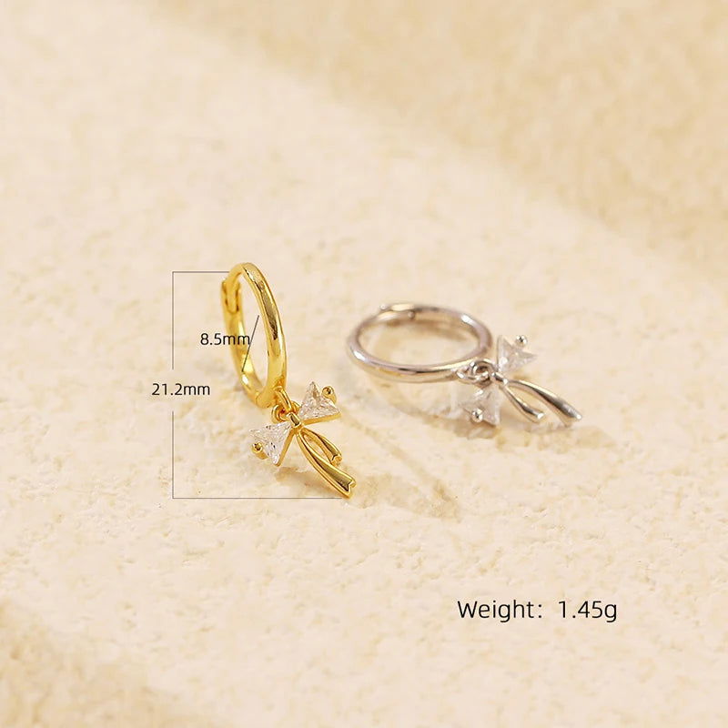 925 Sterling Silver Cute Bow Tassel Women's Drop Hoop Earrings - Lovez Aqua© -