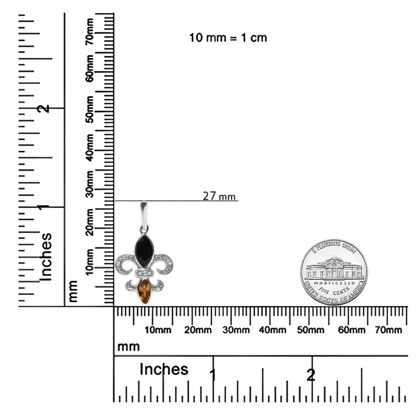 925 Sterling Silver Diamond Fleur De Lis Drop Earrings With Onyx & Citrine - Lovez Aqua© -