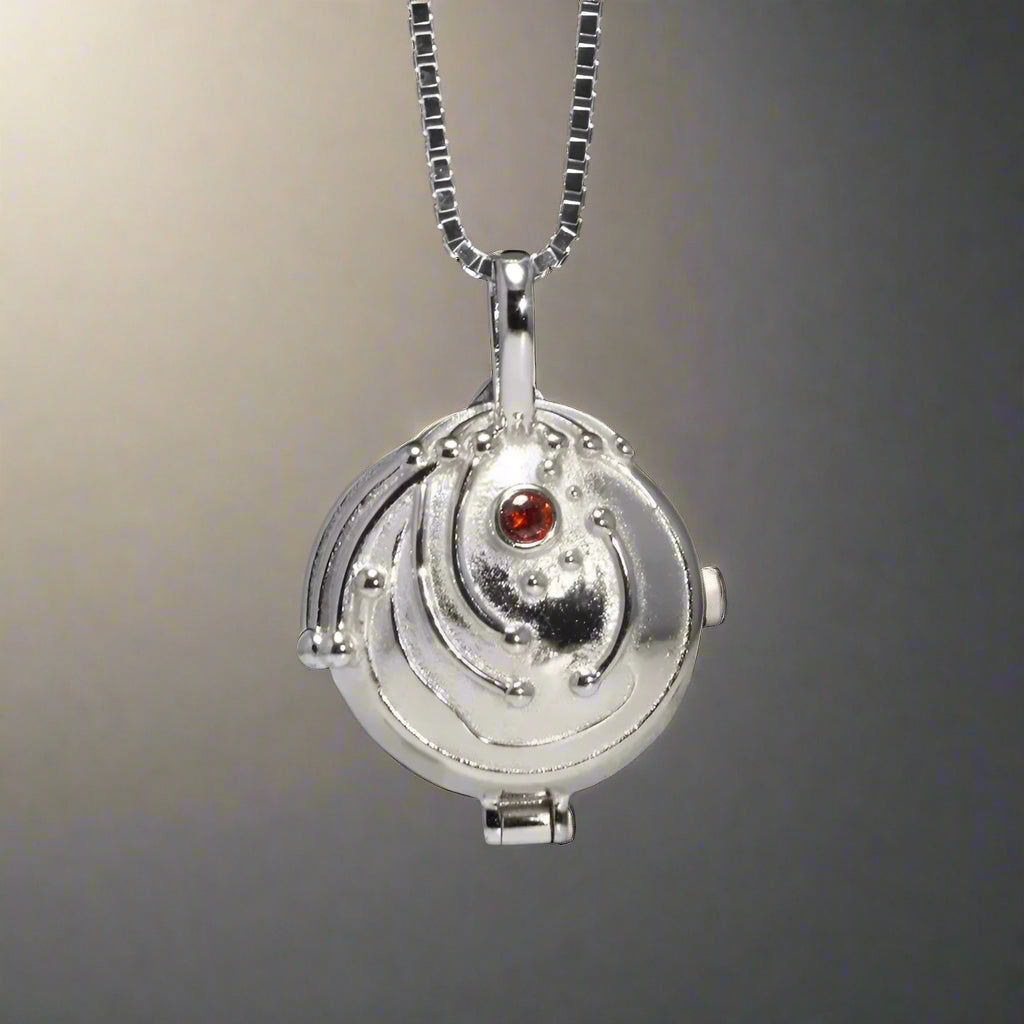 925 Sterling Silver Elena Gilbert Vervain Pendant Necklace with Red Zircon - The Vampire Diaries -