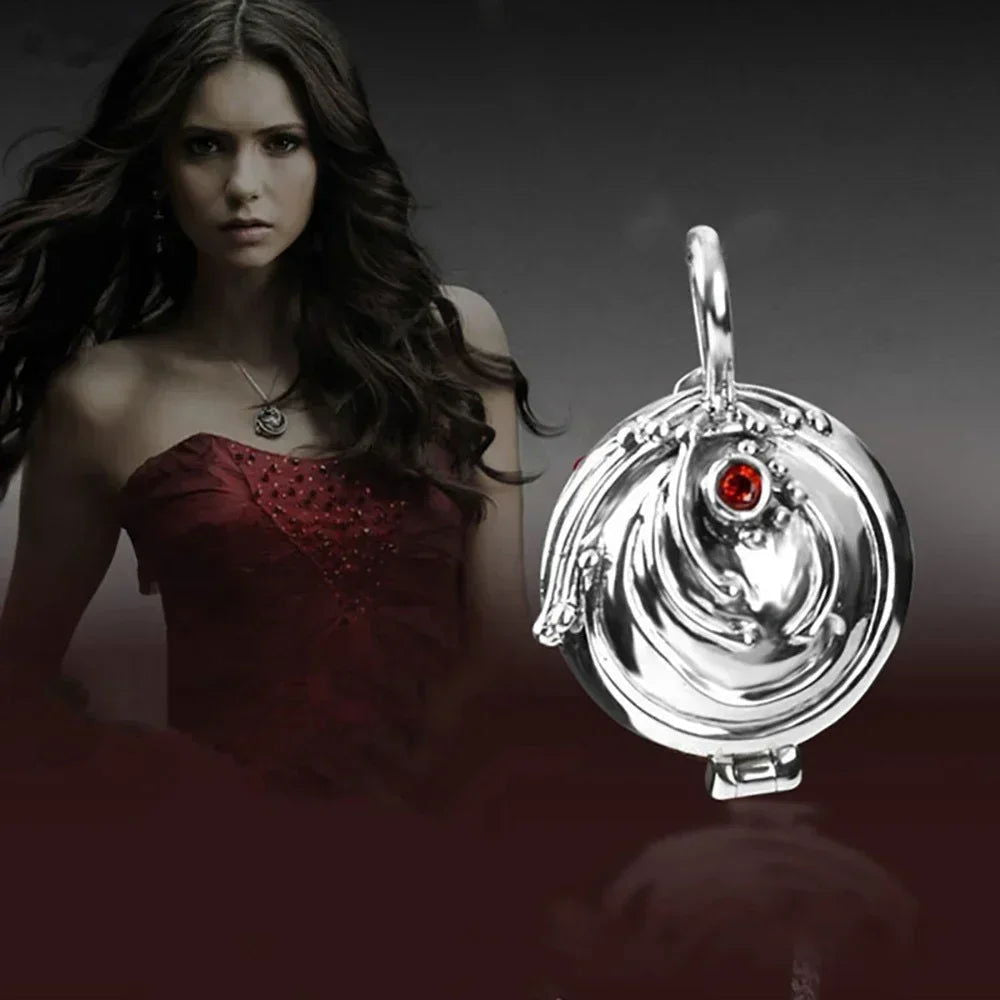 925 Sterling Silver Elena Gilbert Vervain Pendant Necklace with Red Zircon - The Vampire Diaries - Pendant Only