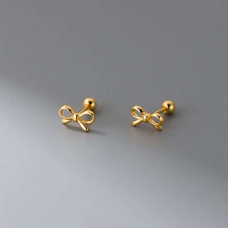 925 Sterling Silver Gold-Plated Festive Bow Push Back Stud Earrings - Lovez Aqua© - Gold