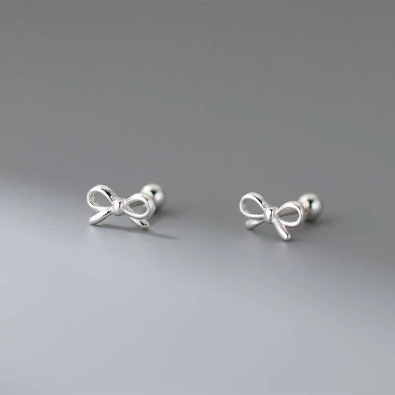925 Sterling Silver Gold-Plated Festive Bow Push Back Stud Earrings - Lovez Aqua© - Silver