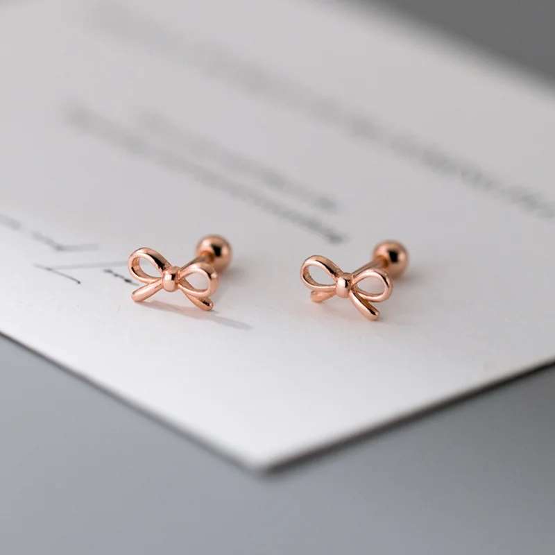 925 Sterling Silver Gold-Plated Festive Bow Push Back Stud Earrings - Lovez Aqua© - Rose Gold
