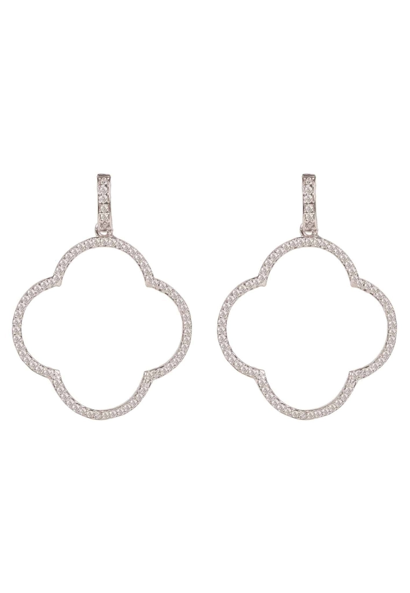 925 Sterling Silver Hollow Cubic Zirconia Clover Women's Large Drop Earrings - Lovez Aqua© -