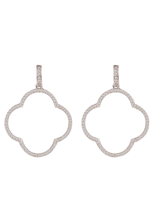 925 Sterling Silver Hollow Cubic Zirconia Clover Women's Large Drop Earrings - Lovez Aqua© -
