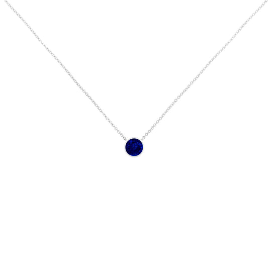925 Sterling Silver Lab Grown Cobalt Blue Sapphire Solitaire Bezel Necklace - Lovez Aqua© -