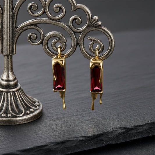 925 Sterling Silver Lava Red Cubic Zirconia Dripping Liquid Gold Stud Earrings - Lovez Aqua© - Default Title