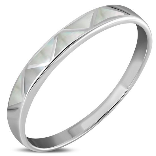 925 Sterling Silver & Mother of Pearl Sea Shell Minimalistic Women's Ring - Lovez Aqua© -