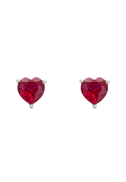925 Sterling Silver Ruby Gemstone Heart Stud Earrings - Lovez Aqua© -
