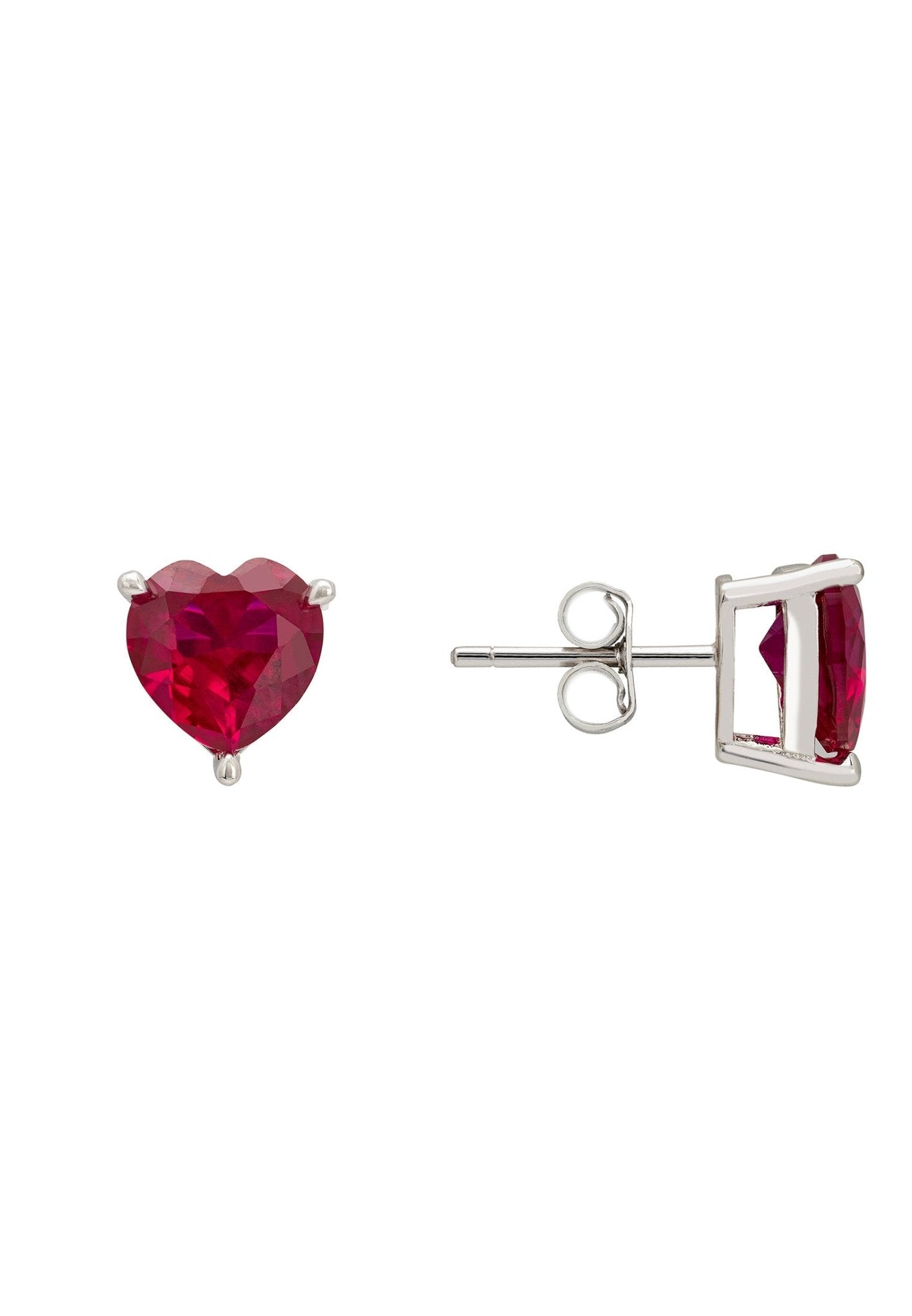 925 Sterling Silver Ruby Gemstone Heart Stud Earrings - Lovez Aqua© -