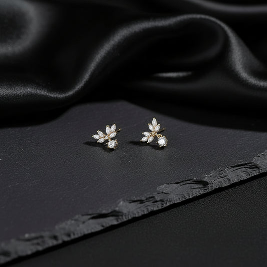 925 Sterling Silver Sparkling Water Drop Zircon Petal Wing Women's Stud Earrings - Lovez Aqua© -