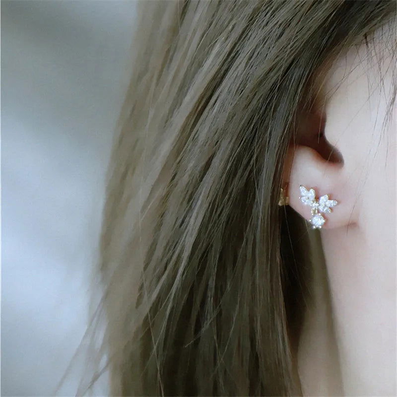 925 Sterling Silver Sparkling Water Drop Zircon Petal Wing Women's Stud Earrings - Lovez Aqua© -