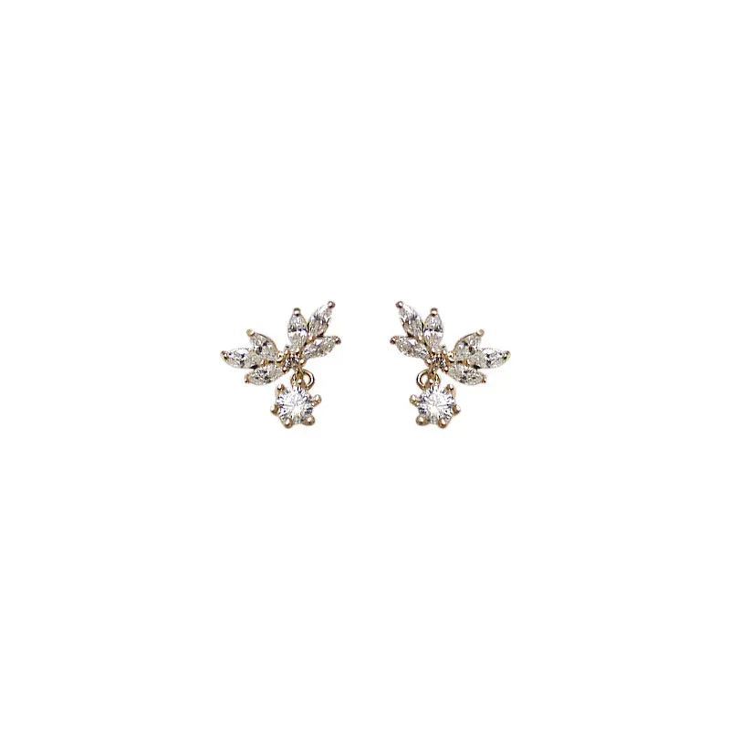 925 Sterling Silver Sparkling Water Drop Zircon Petal Wing Women's Stud Earrings - Lovez Aqua© -