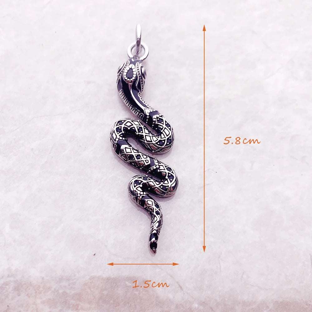 925 Sterling Silver Twisted Snake Black Zircon Encrusted Pendant Charm - Lovez Aqua© -
