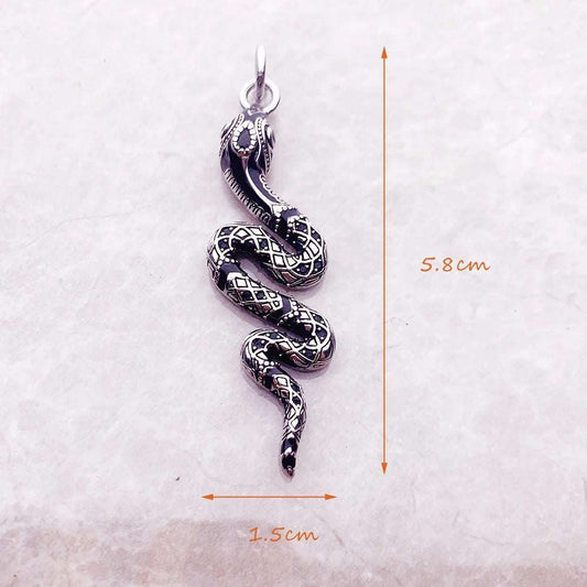 925 Sterling Silver Twisted Snake Black Zircon Encrusted Pendant Charm - Lovez Aqua© -