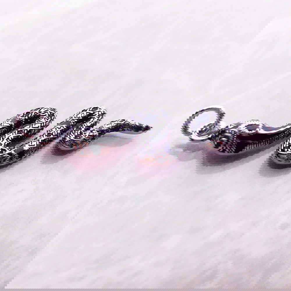 925 Sterling Silver Twisted Snake Black Zircon Encrusted Pendant Charm - Lovez Aqua© -