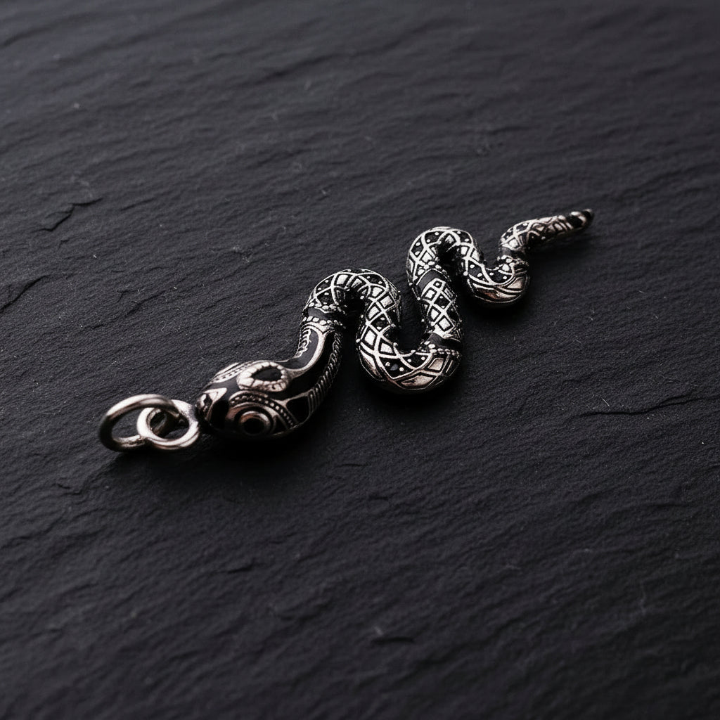 925 Sterling Silver Twisted Snake Black Zircon Encrusted Pendant Charm - Lovez Aqua© -