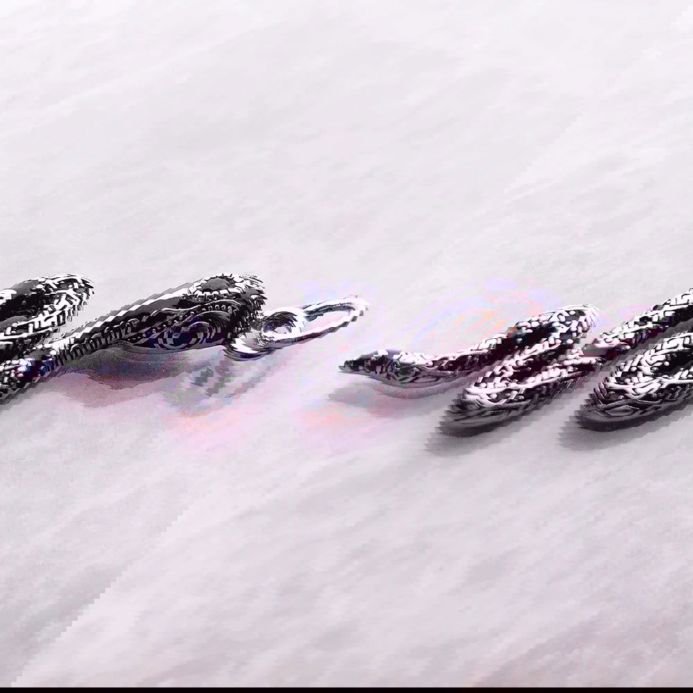 925 Sterling Silver Twisted Snake Black Zircon Encrusted Pendant Charm - Lovez Aqua© -