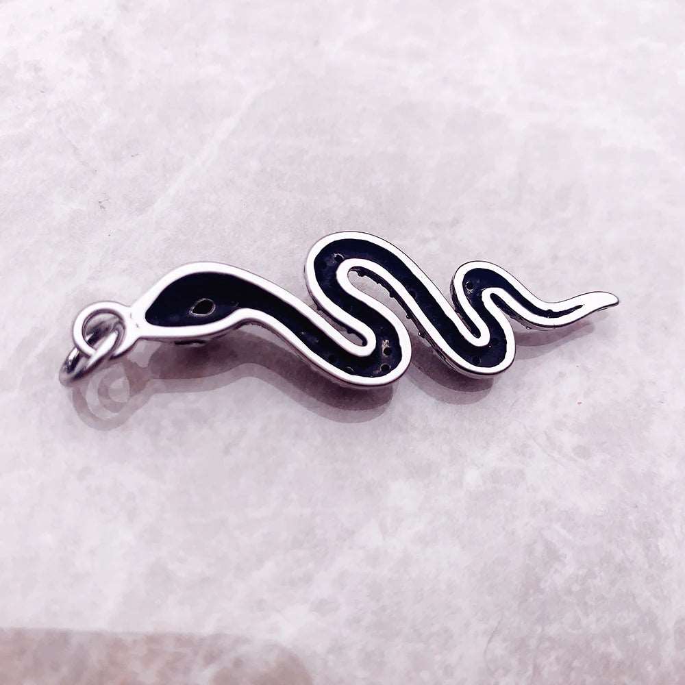925 Sterling Silver Twisted Snake Black Zircon Encrusted Pendant Charm - Lovez Aqua© -