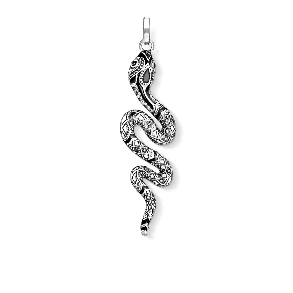 925 Sterling Silver Twisted Snake Black Zircon Encrusted Pendant Charm - Lovez Aqua© - Ring