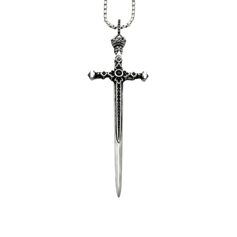 925 Sterling Silver Unisex Medieval Sword Pendant Link Chain Necklace - Lovez Aqua© -