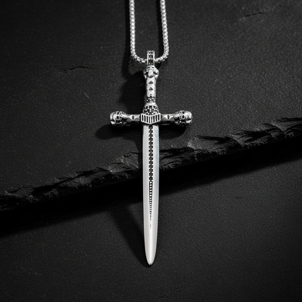 925 Sterling Silver Unisex Medieval Sword Pendant Link Chain Necklace - Lovez Aqua© - 6 / 70cm