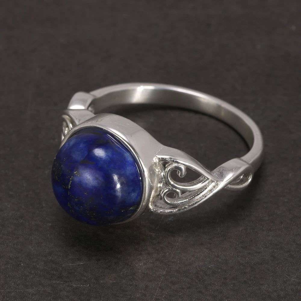 925 Sterling Silver Victorian Opal & Natural Lapis Stone Solitaire Ring - Lovez Aqua© -