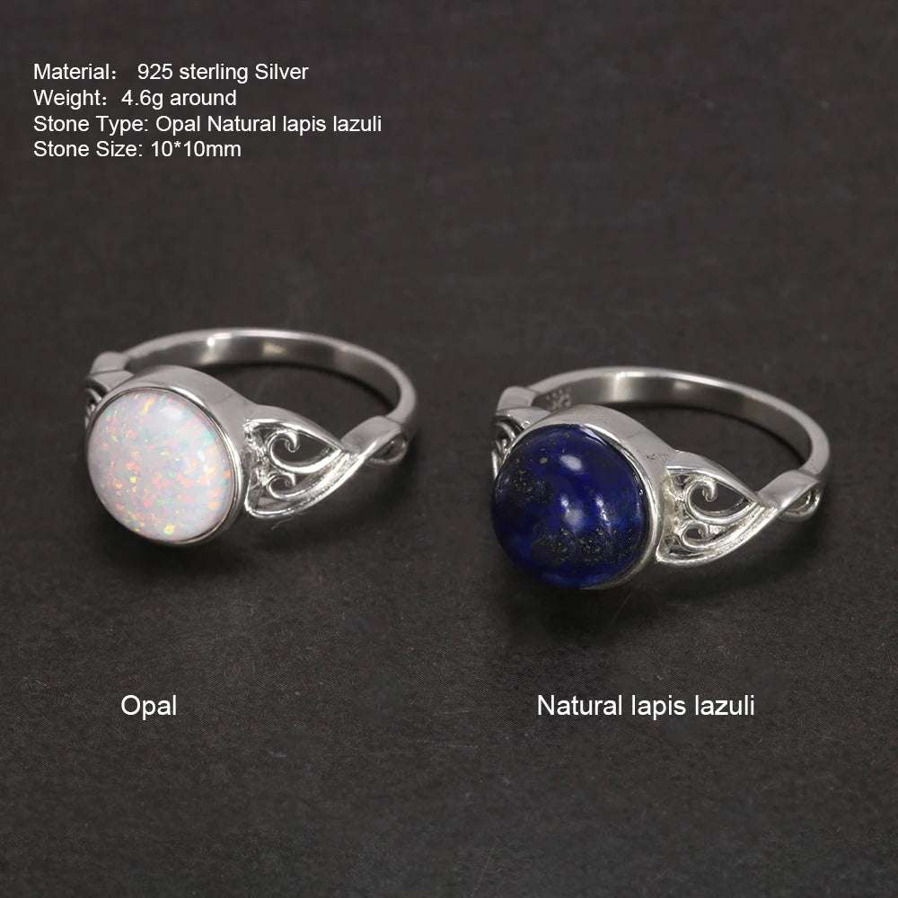 925 Sterling Silver Victorian Opal & Natural Lapis Stone Solitaire Ring - Lovez Aqua© -