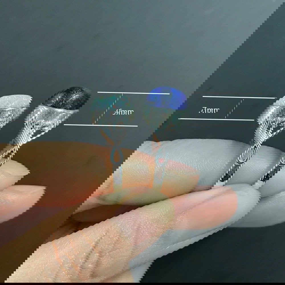 925 Sterling Silver Victorian Opal & Natural Lapis Stone Solitaire Ring - Lovez Aqua© -