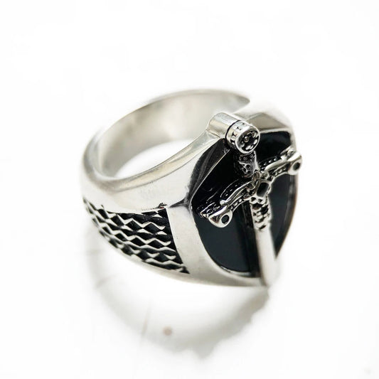 925 Sterling Silver Vintage Unisex Signet Mystical Sword Chunky Ring - Lovez Aqua© -