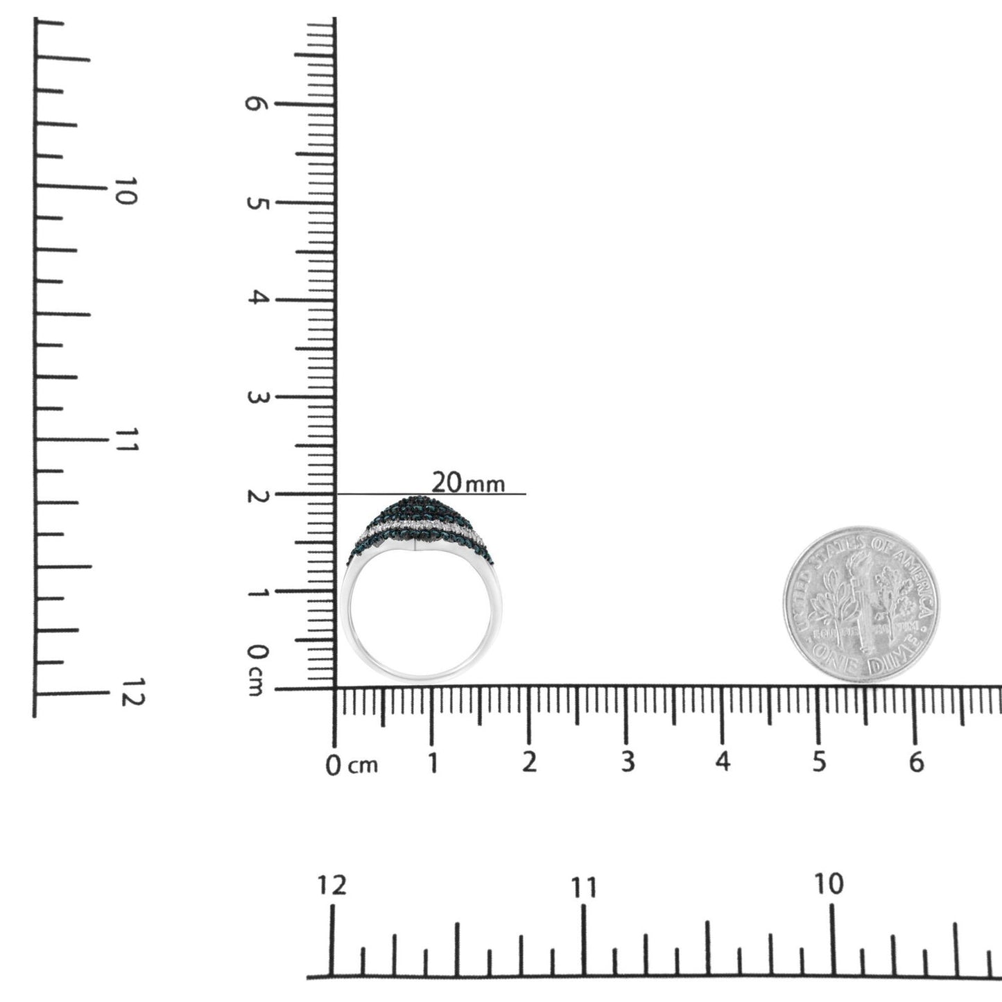 925 Sterling Silver White & Treated Turquoise Diamond Rhombus Cocktail Ring - Lovez Aqua© -