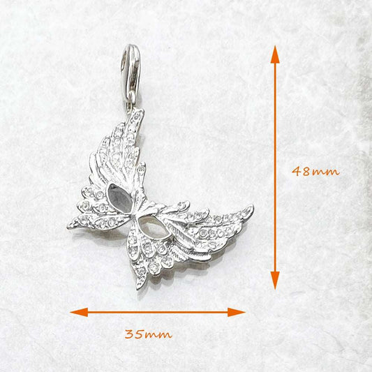 925 Sterling Silver & Zircon Feather Venetian Masquerade Mask Pendant Charm - Lovez Aqua© -