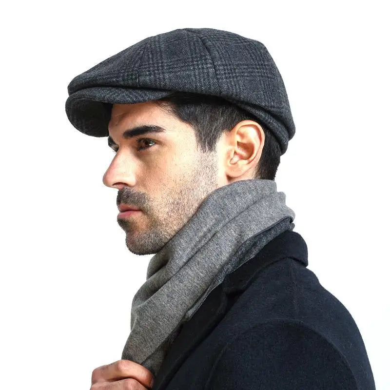 Men's Vintage Classic Plaid Wool Newsboy Winter Beret Cap - Lovez Aqua© -