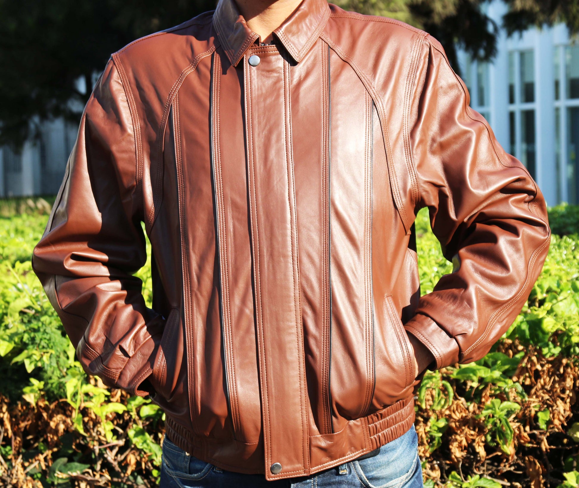 Men's Brown Genuine Lambskin Leather Jacket - Lovez Aqua© -