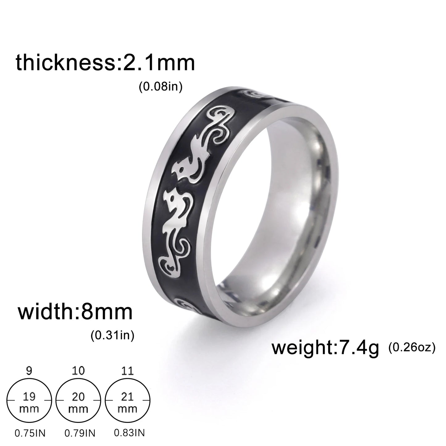 Men's Geometric Engraved Pattern Thick Stainless Steel Band Ring - Lovez Aqua© - Style 27 / 11