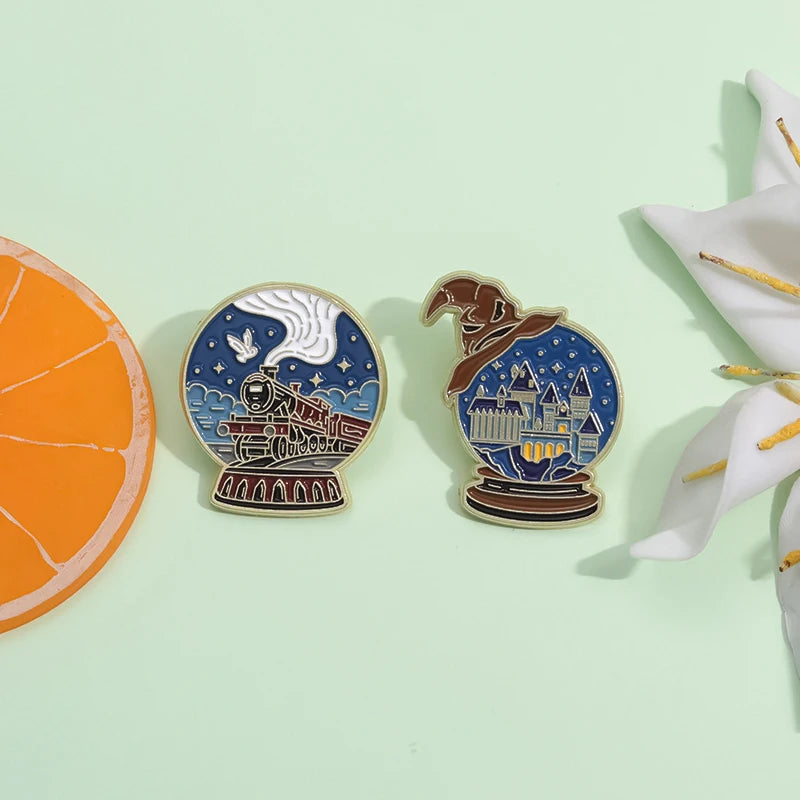 Harry Potter Night Hogwarts Castle & Hogwarts Express Train Lapel Brooch - Harry Potter -