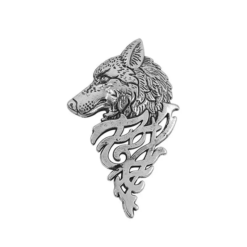 Men's Mysterious Wolf Head Filigree Viking Brooch - Lovez Aqua© - Sliver