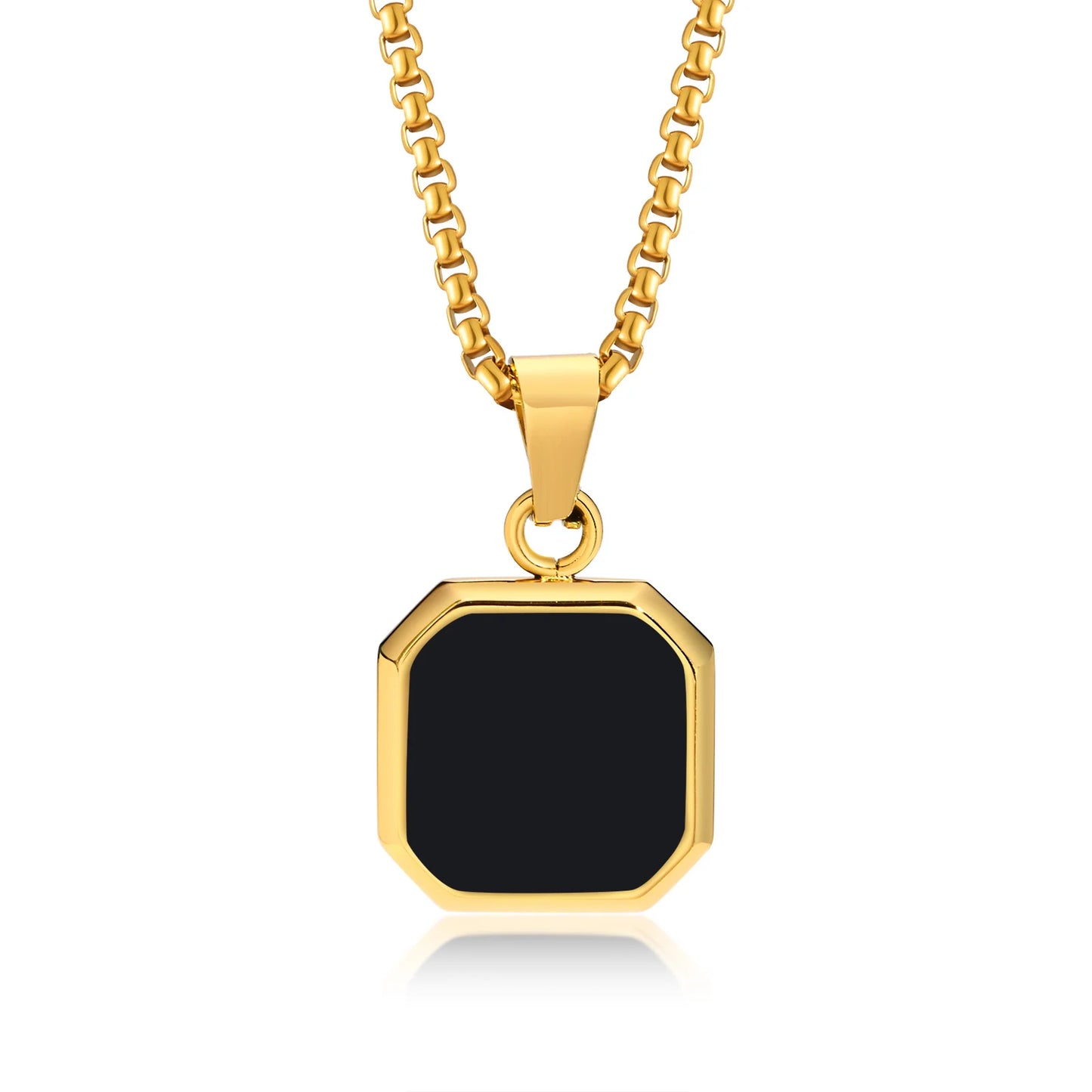Men's Geometric Lapis Lazuli/Black Enamel Stone Square Pendant Necklace - Lovez Aqua© - Black Gold / 60cm