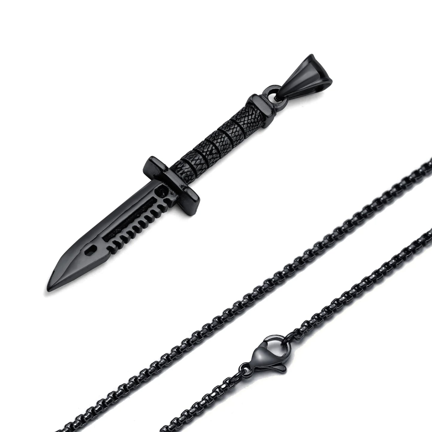 Men's Retro Punk Stainless Steel Dagger Pendant Necklace - Lovez Aqua© - Black / 70cm