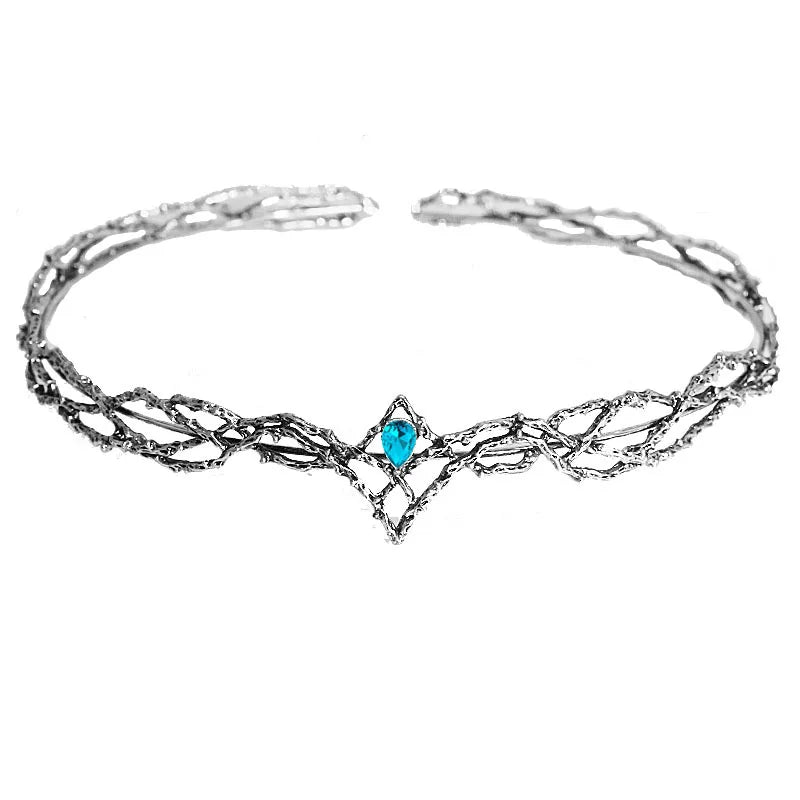 Lord of the Rings Elven King Thrandiul Delicate Elvish Waterdrop Crystal Crown - Lord of the Rings - Silver Blue
