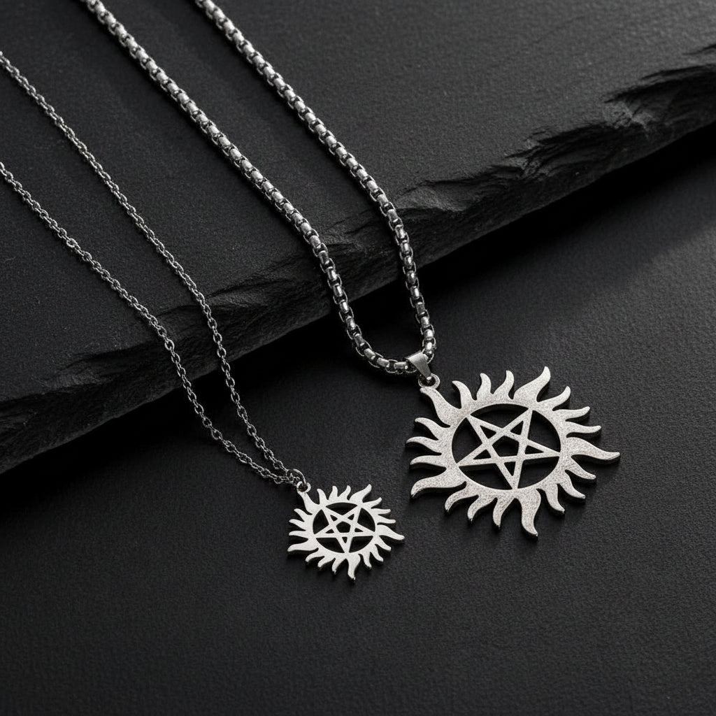 Supernatural Stainless Steel Shining Sun Pentagram Pendant Necklace - Supernatural -