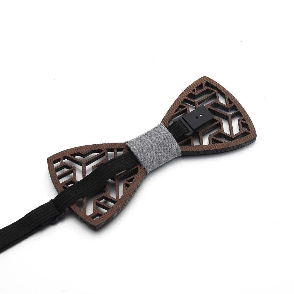 Men's Retro Dark Floral Hollow Carved Bamboo Wood Bowtie - Lovez Aqua© -