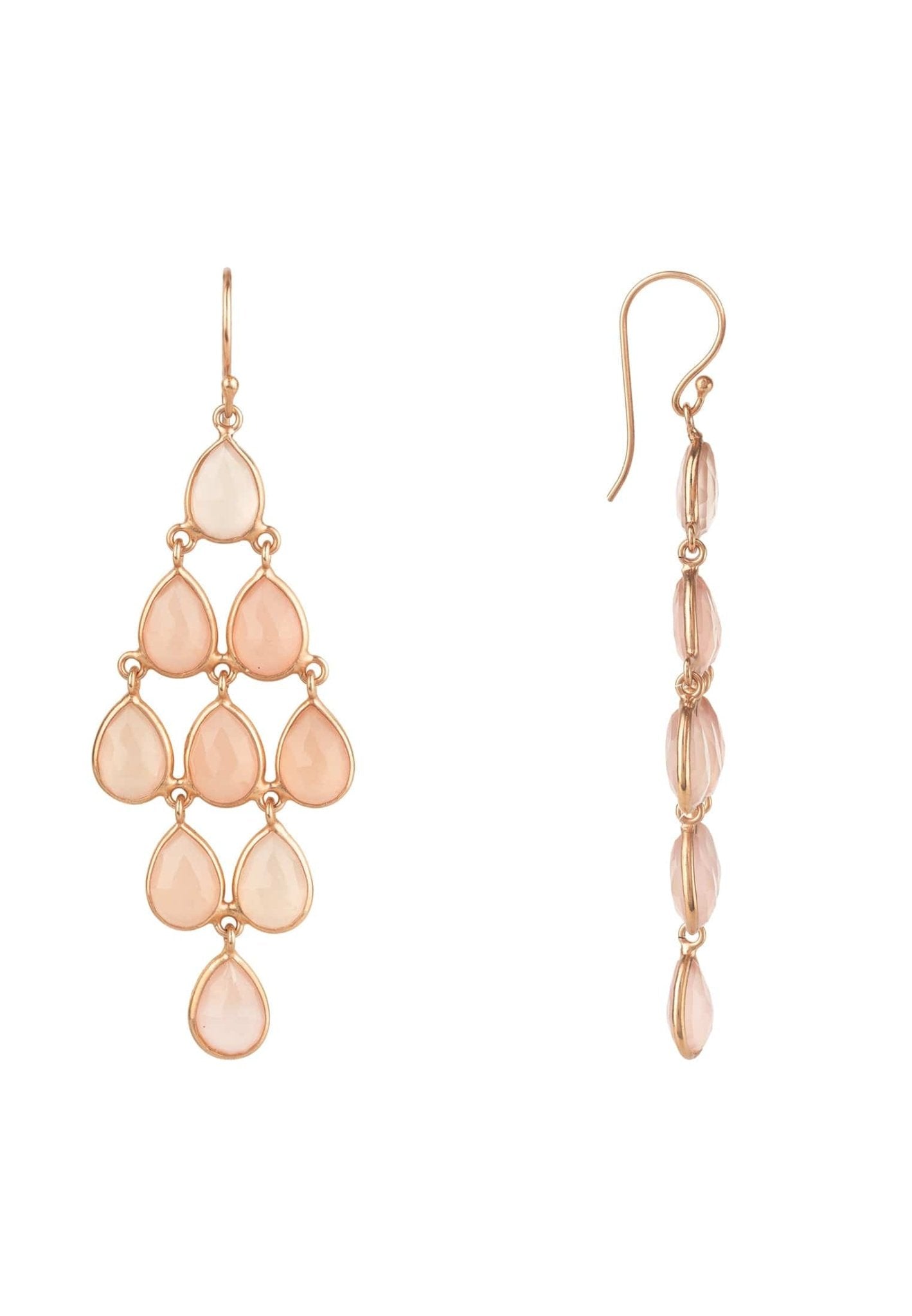 Women's 22ct Rose Gold Plated Rose Quartz Gemstone Cascade Earrings - Lovez Aqua© -