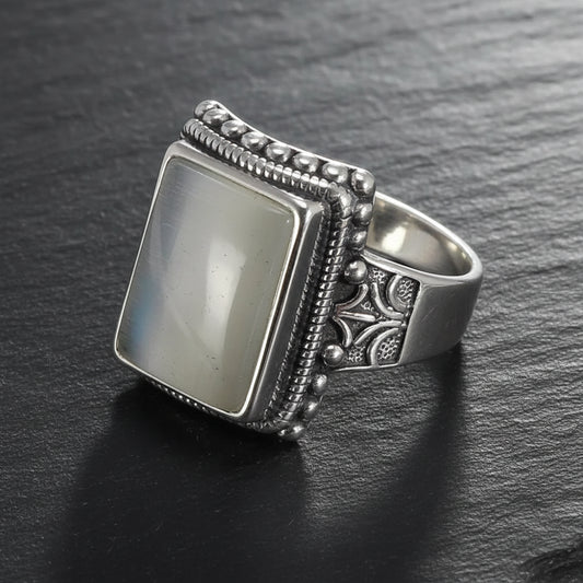 Lucifer Morningstar Real S925 Sterling Silver Ring with Natural Black Onyx Stone - Supernatural - White Cat Eye / 12