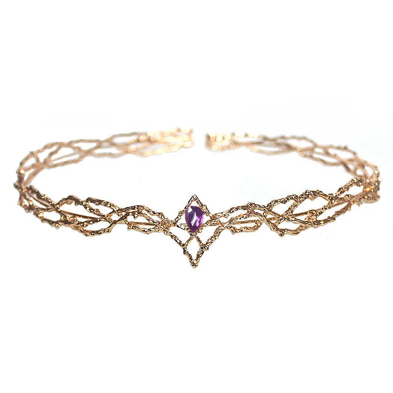Lord of the Rings Elven King Thrandiul Delicate Elvish Waterdrop Crystal Crown - Lord of the Rings - Gold Purple
