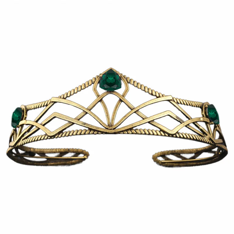 Women's Elvish Inspired Gold Silver Baroque Crystal Tiara - Lovez Aqua© - Gold Green