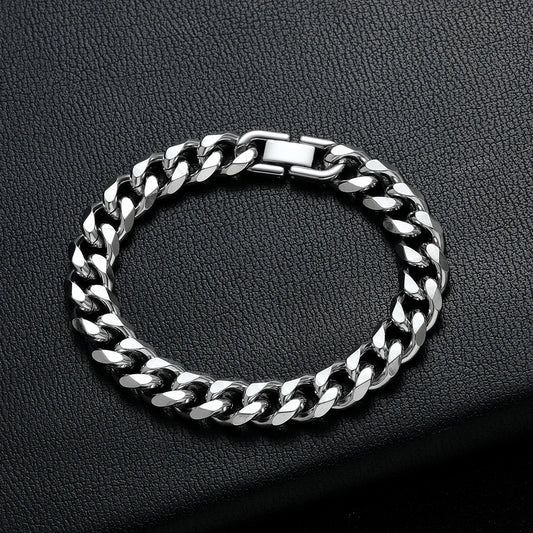 Men's Titanium Steel Golden Black Silver Cuban Chain Bracelet