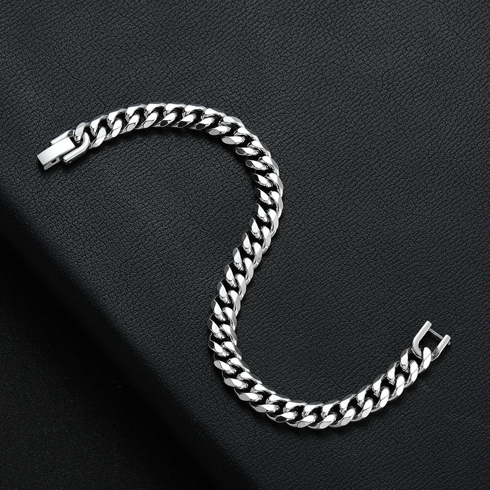 Men's Titanium Steel Golden Black Silver Cuban Chain Bracelet