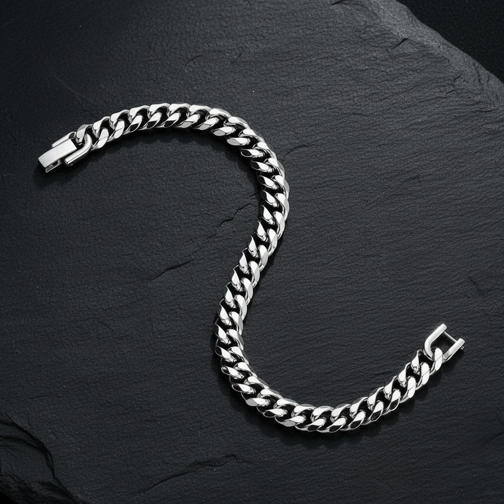 Men's Titanium Steel Golden Black Silver Cuban Chain Bracelet